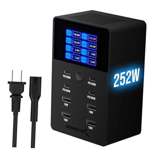 252W USB C Charging Station, 8-Port Desktop Fast PD Charger Block 8-Port 252W