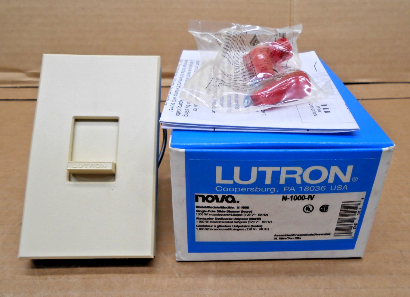 NEW LUTRON N-1000-IV SINGLE-POLE SLIDE DIMMER IVORY 120V 1000W