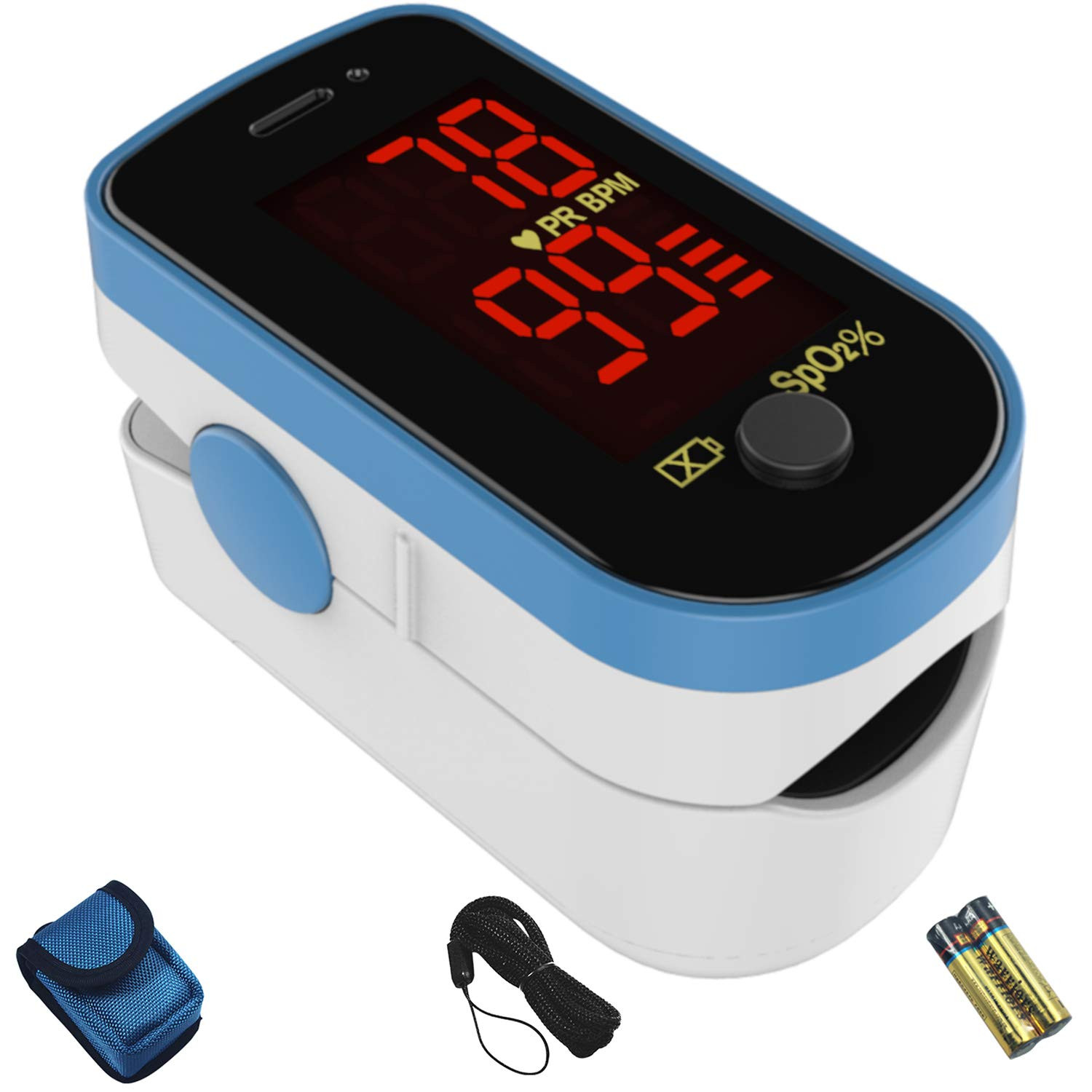 CHOICEMMED Finger Pulse Oximeter - Blue Blood Oxygen Monitor with Batteries - Po