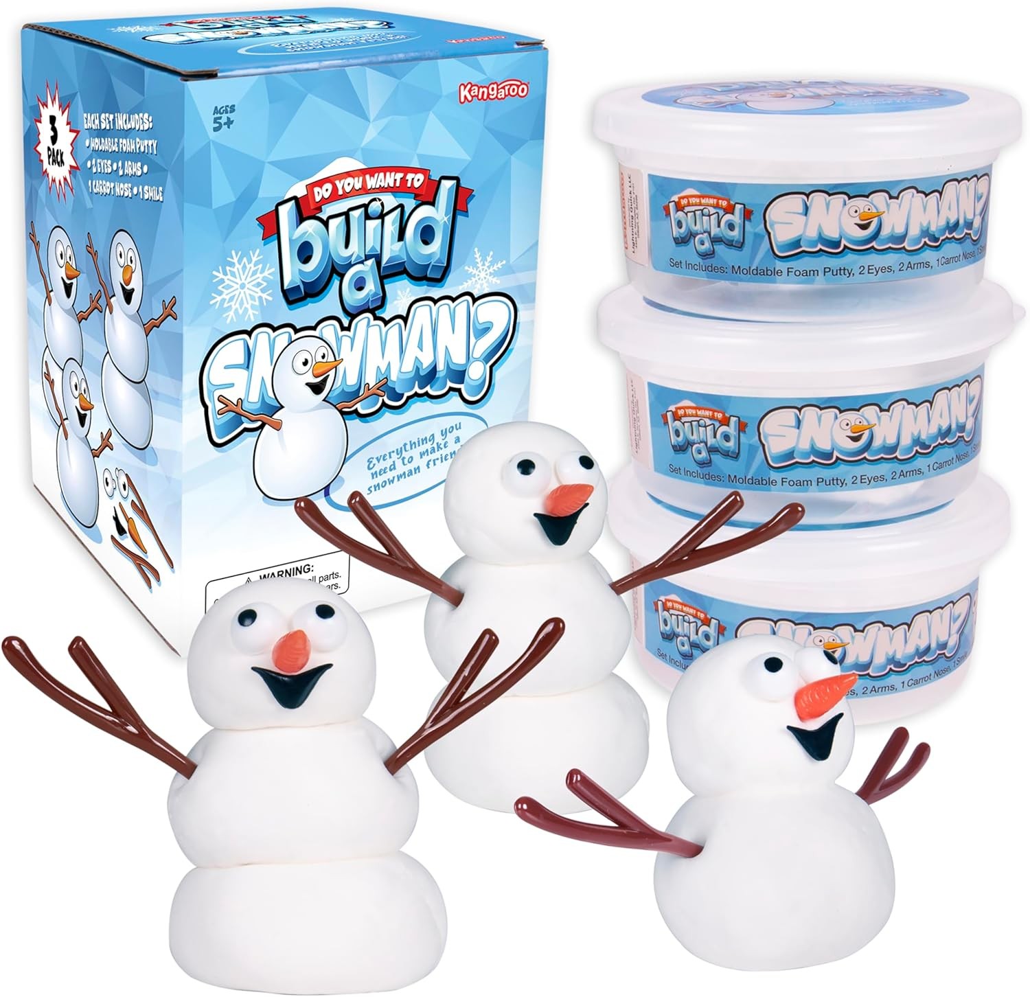 Kangaroo 3 Pack Build a Snowman Kit Snowballs Toys Kids Winter Crafts