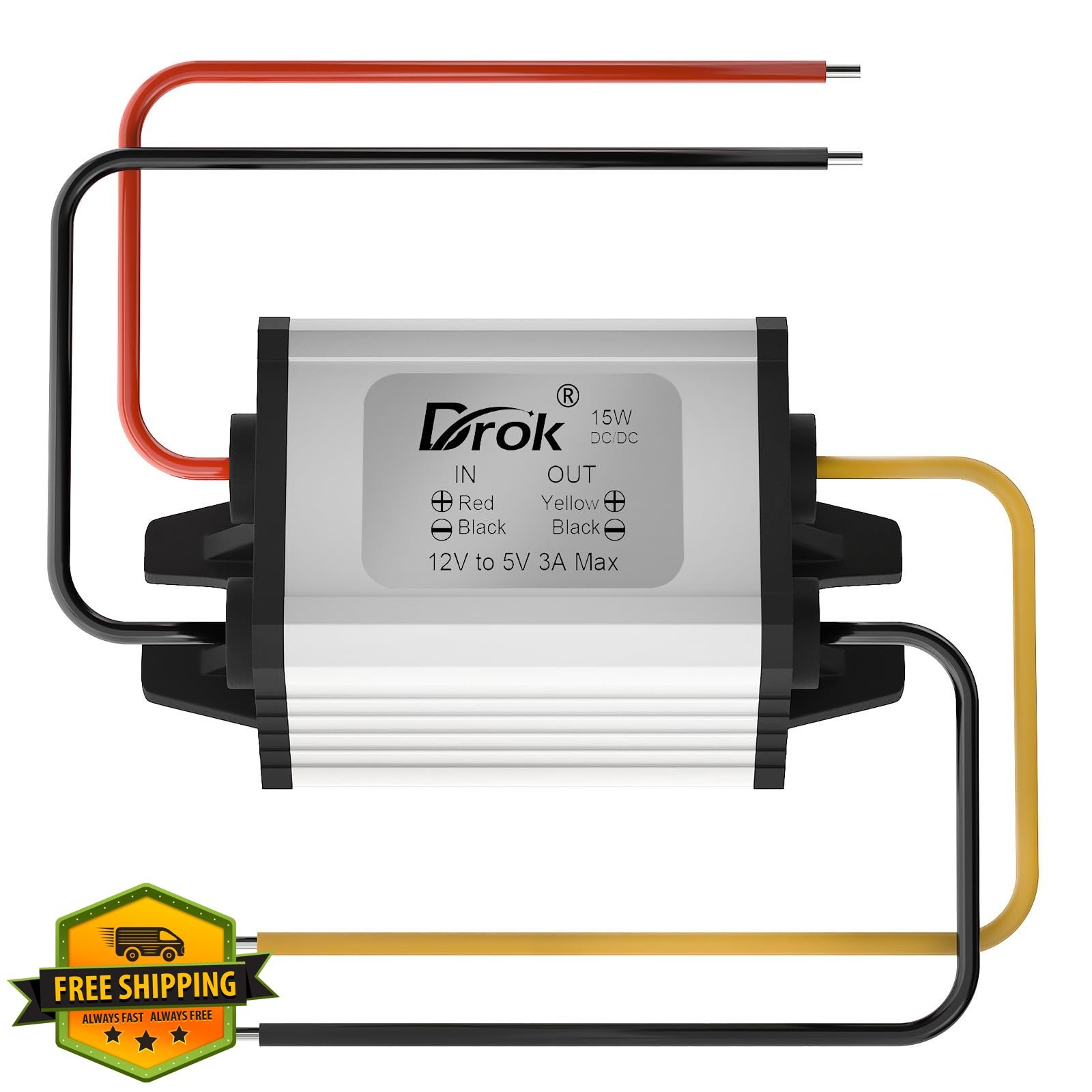 DROK 12v to 5v Step Down Converter Pack of 2 - Waterproof DC to DC Buck Conve...