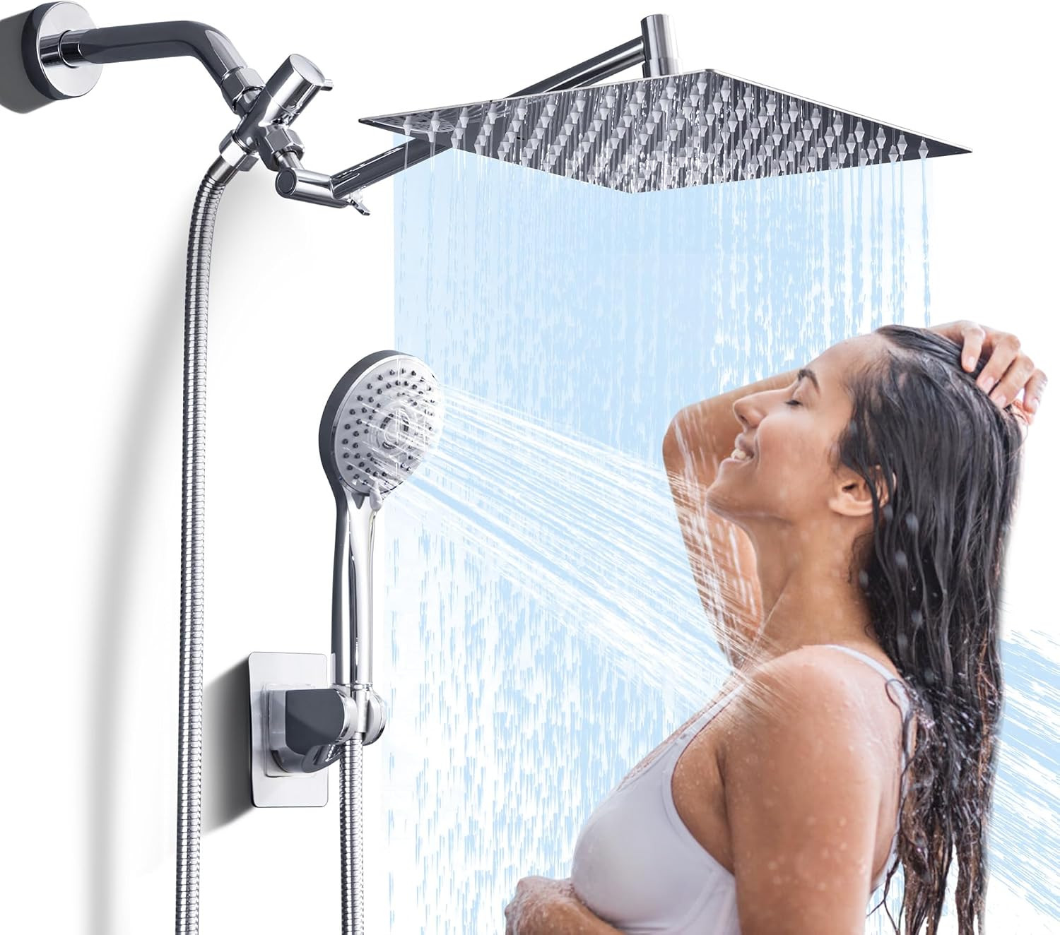 Rain Shower Head with Handheld, 10" Dual Shower Combo, Chrome | 304 Stainless St