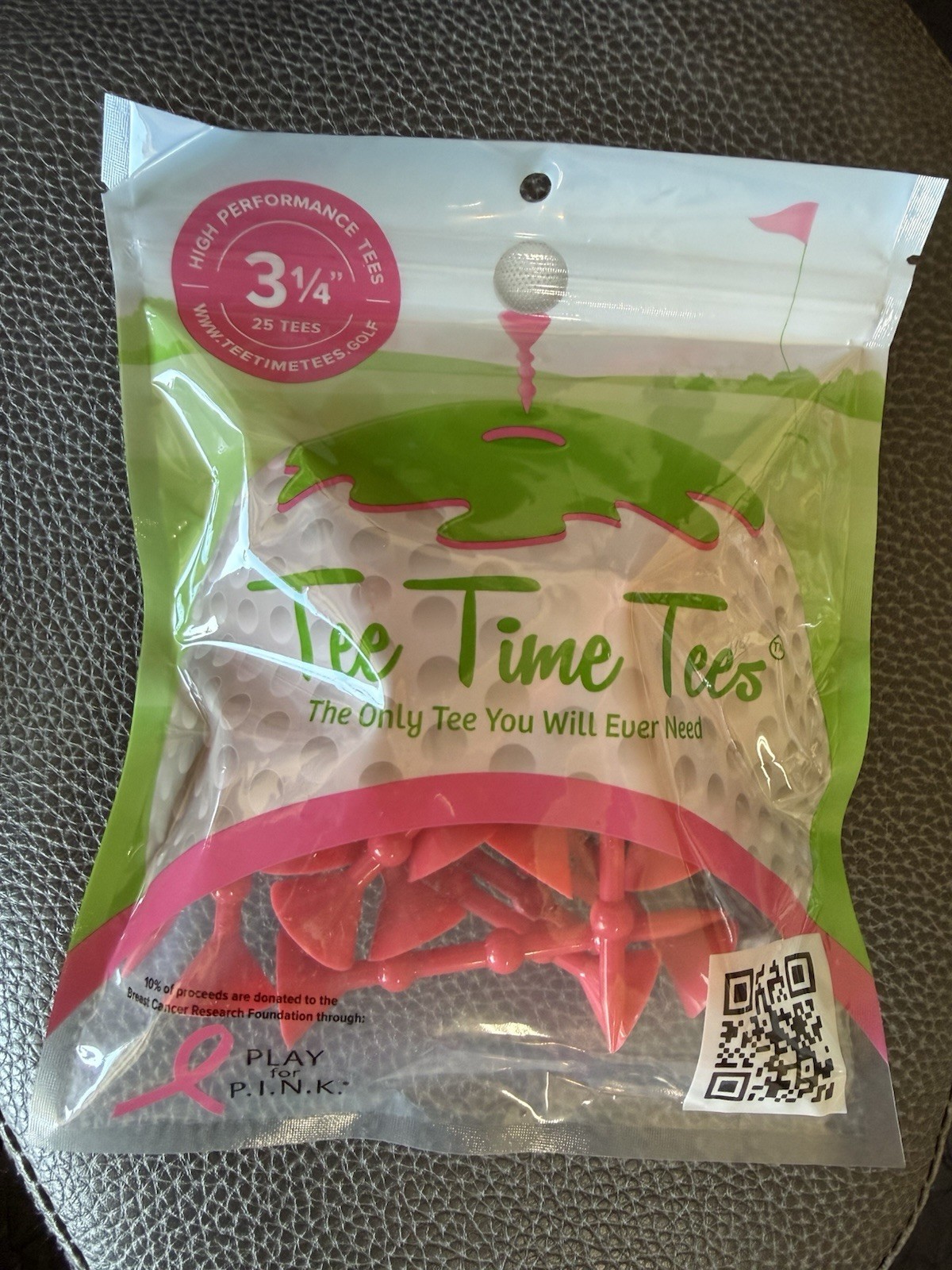 Tee Time Tees, 3 1/4in Pink Golf Tees, 2500 total, Plastic, (100-25 piece bags)