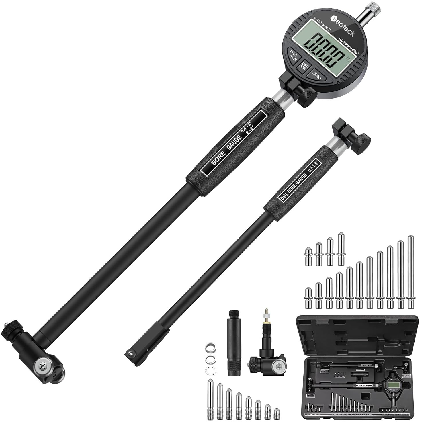 Digital Dial Indicator Bore Gauge with 0.7"-6"/0.0005" Measuring Range and 6" Me