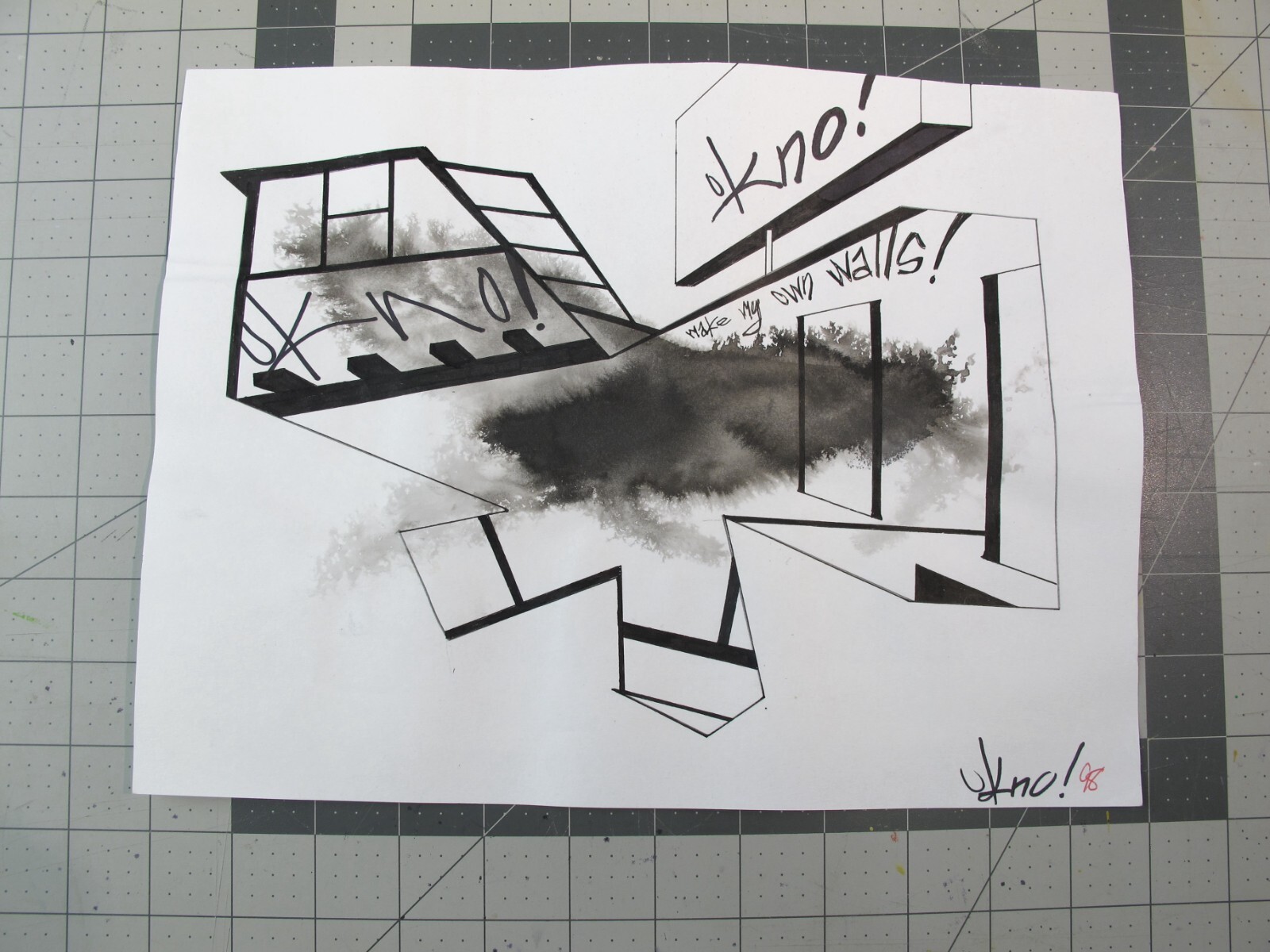 vtg 1990s hip hop graffiti Original art OKNO Ink on paper street KNO1