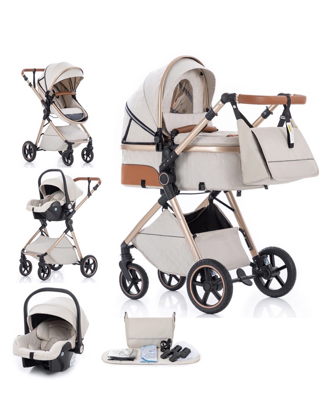 Newborn Baby Pram Pushchair Buggy Stroller 3in1 Travel System Car Seat Included