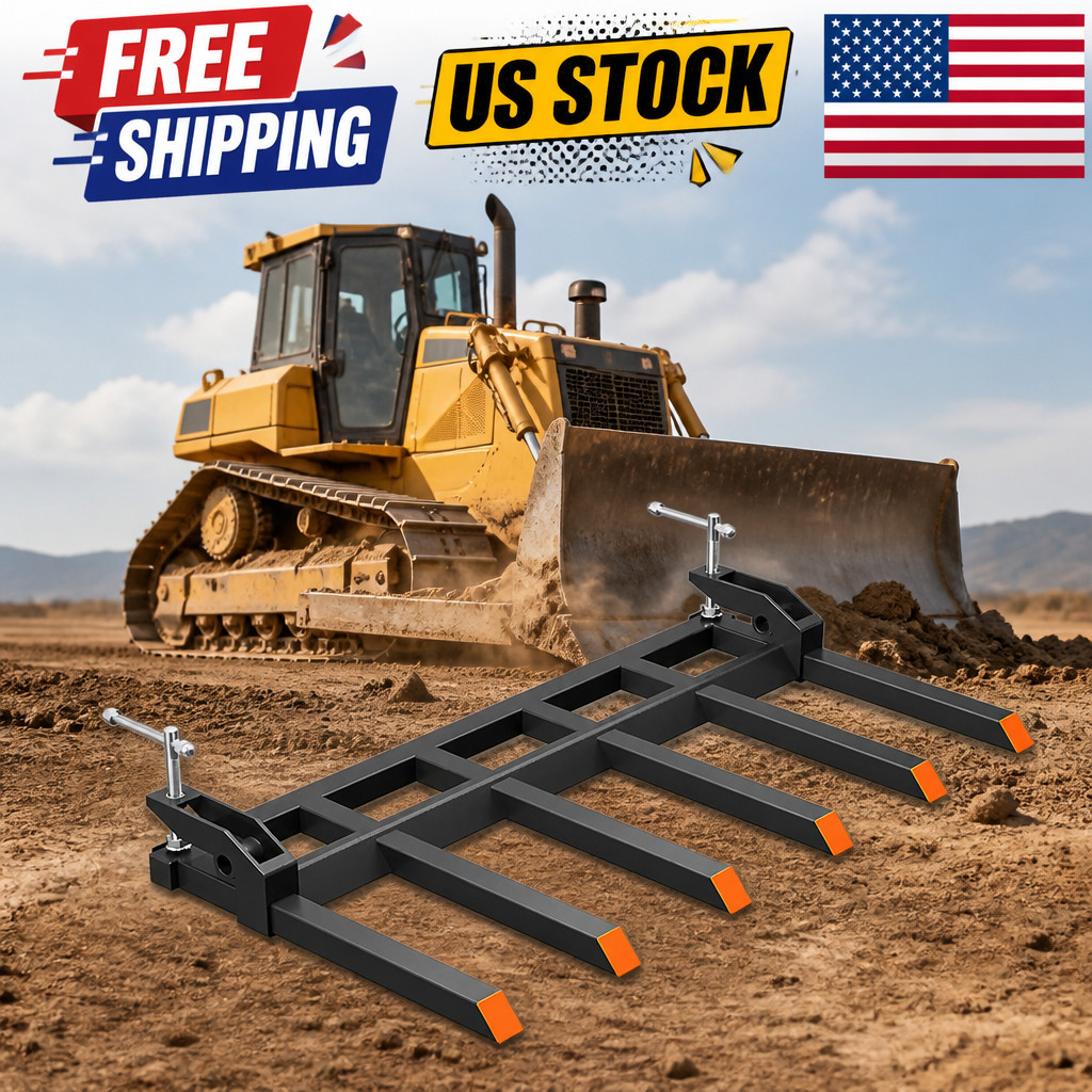 Clamp on Forks Fit 60" Bucket, 4000 LBS Capacity Heavy Duty 6 Fork Tines Debris