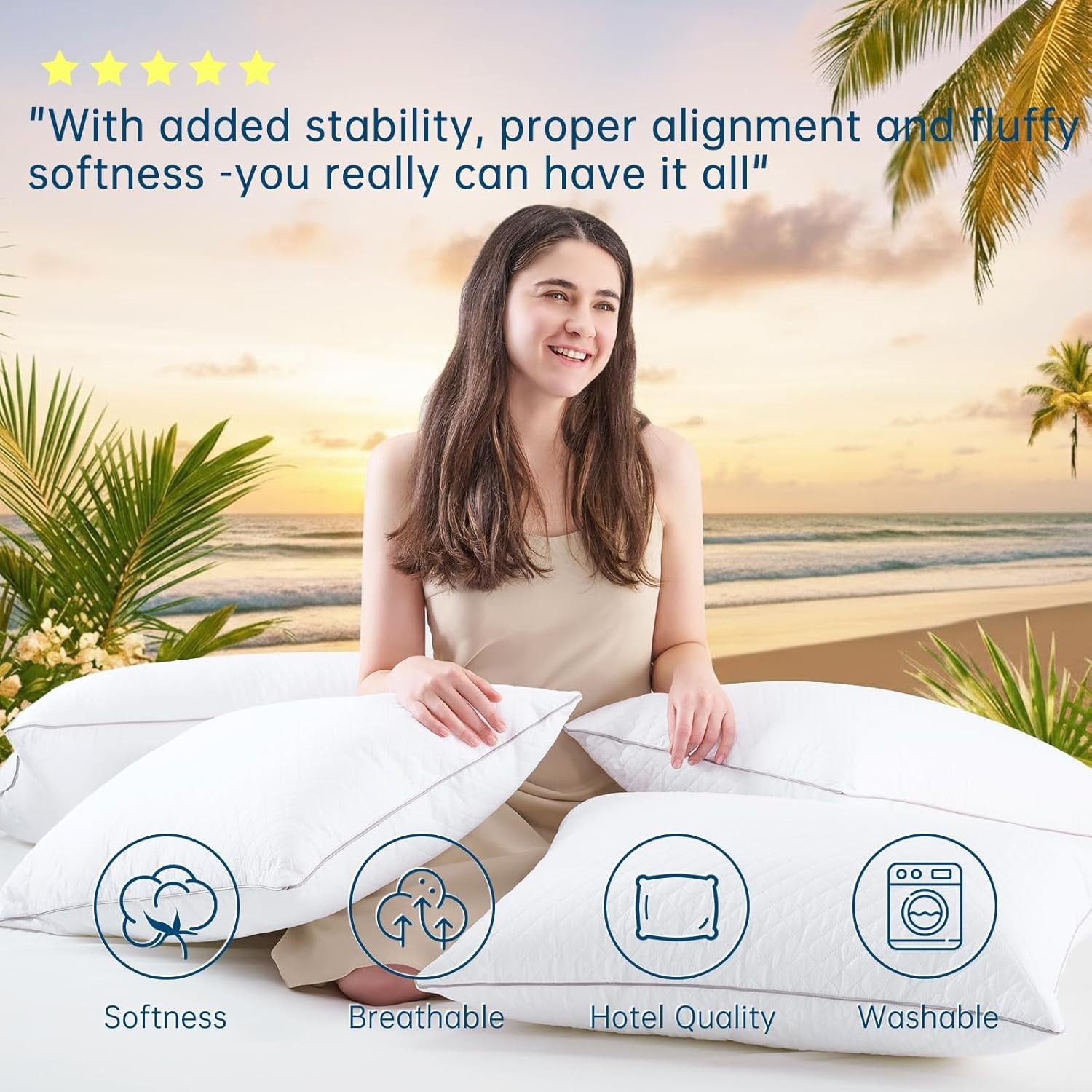 Diamond-Pattern Queen Bed Pillows with OEKO-TEX Certification - Cozy & Elegant