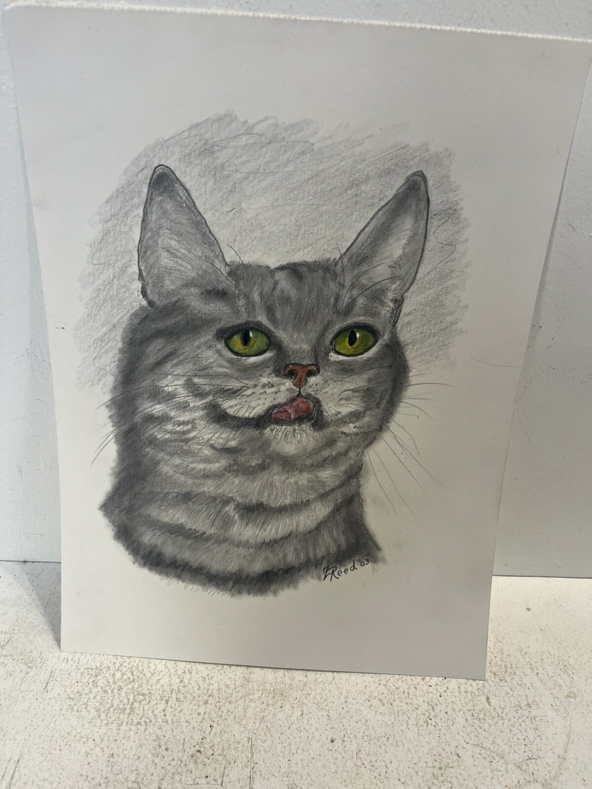 - 9x12 Hand Drawn Drawing Zola Reed 2003 Cat Themed