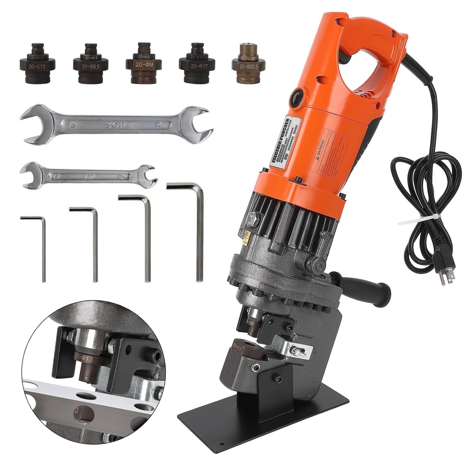 10 Ton Electric Hydraulic Hole Puncher 1200W 110V with 5 Dies for Steel & Copper
