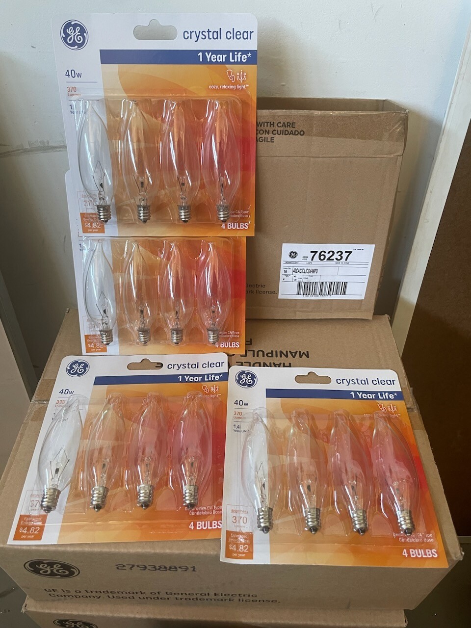 GE 40 Watt Crystal Clear Bent Tip CA-Type Light Bulbs w/Candelabra Base 16 Pack