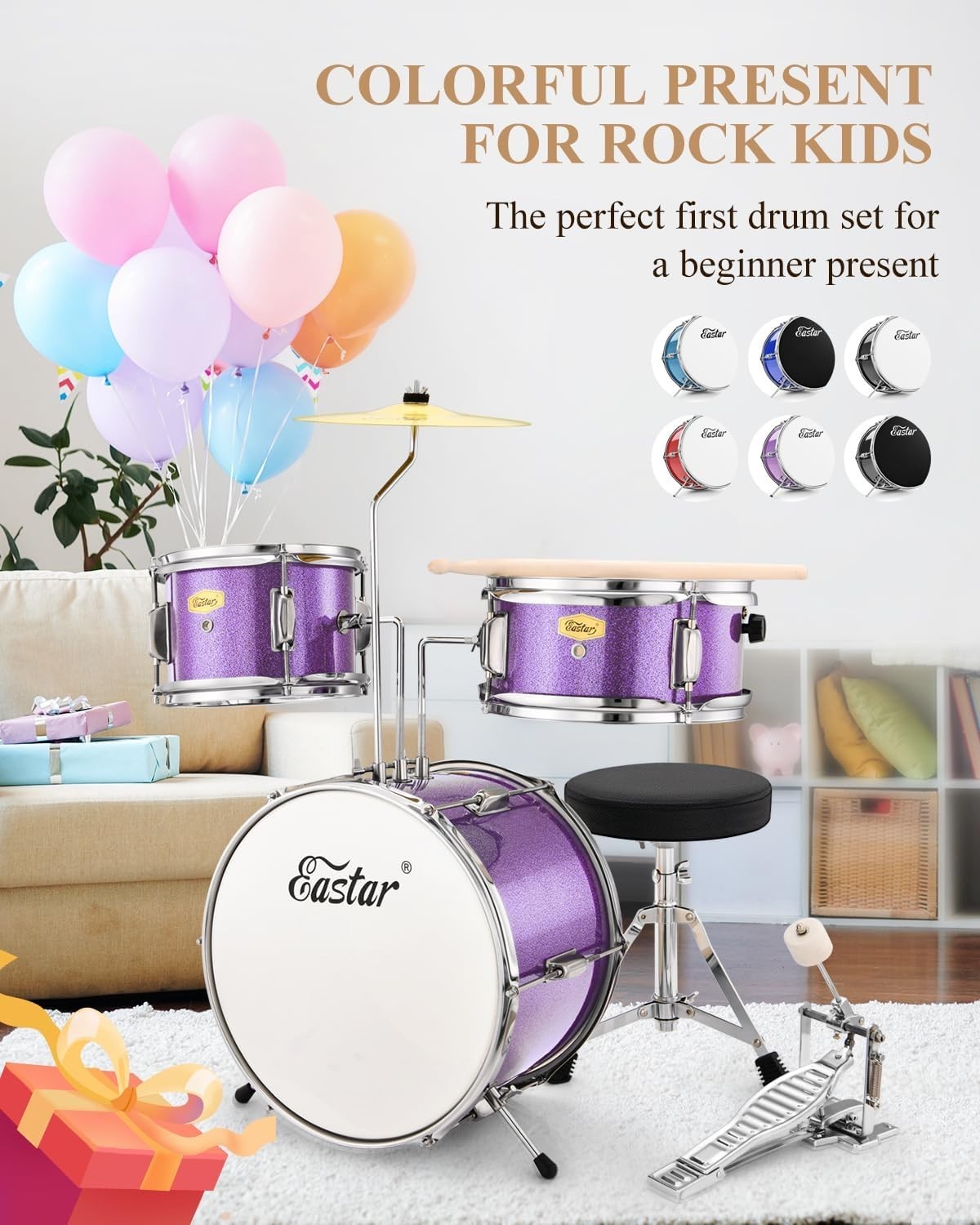 Junior Drum Set 14" Metallic Purple for Beginners