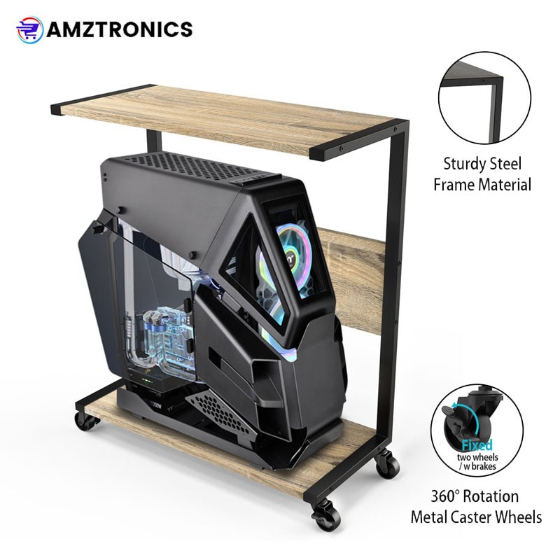2-Tier Computer Tower Stand Under Desk w/Wheels, CPU Holder PC Cart Home Office