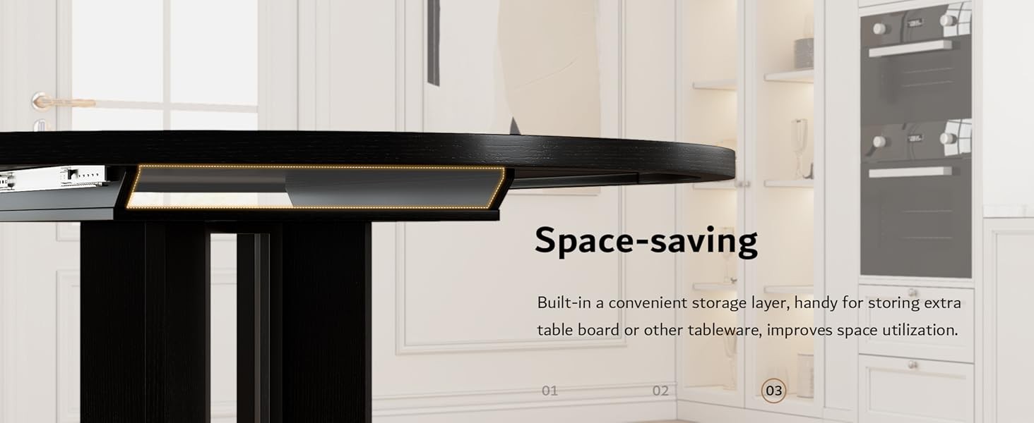 59" Extendable Round Dining Table for 4-6, Modern Kitchen Table with Heavy Duty