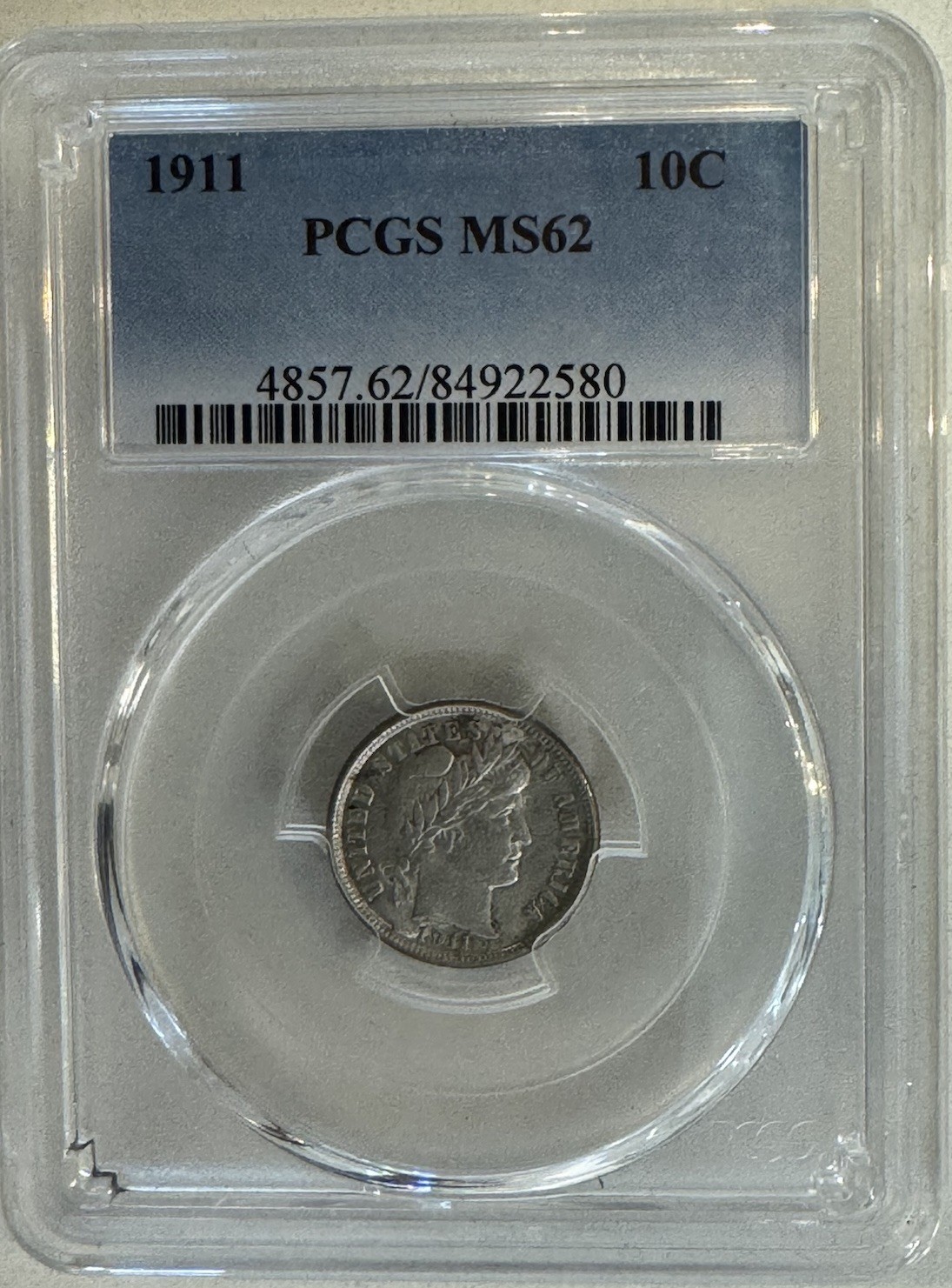 1911 Barber Dime - 10c PCGS MS62 Beautiful Antique Toning Nice Coin!