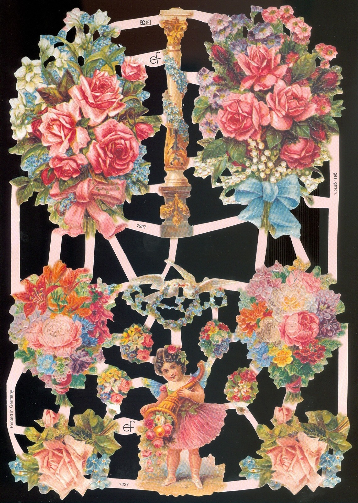 VICTORIAN STYLE DIE CUT PAPER SCRAPS FLORAL ef7227 GERMANY