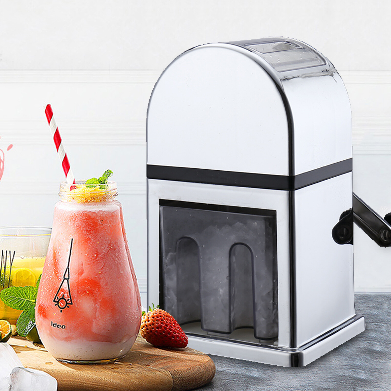 Hand Cranked Ice Crusher Ice Crusher Shaver Machine Stainless Crushed Ice Maker