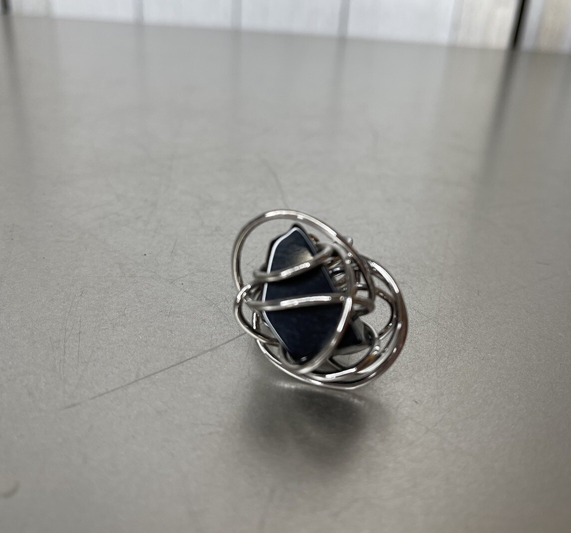 Wire Wrapped Black Stone Silver Ring Boho Summer Size 6.5 Approx. Artesian