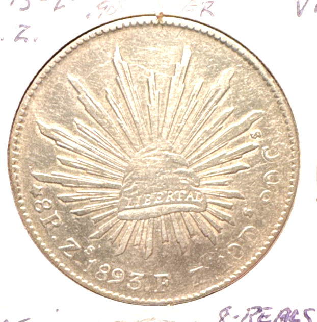 Mexico 1893 Zs F.Z. 8 Reales KM 377.13 XF