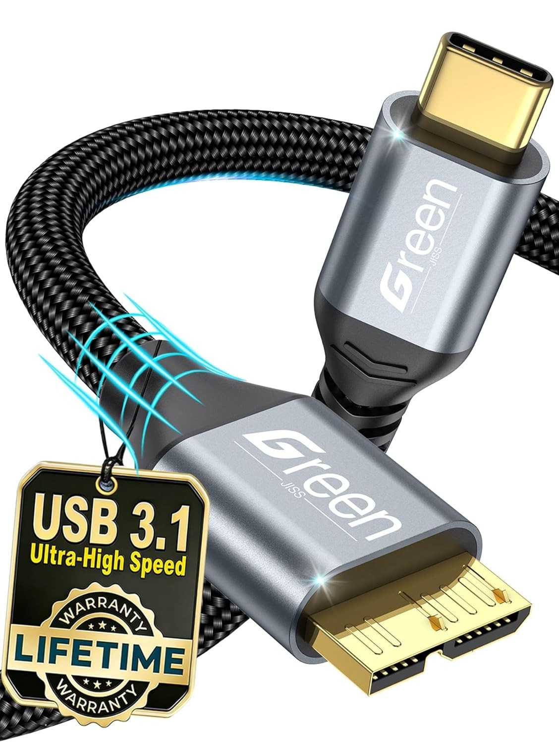 10Gbps USB C to Micro B External Hard Drive Cable WD Seagate 1ft