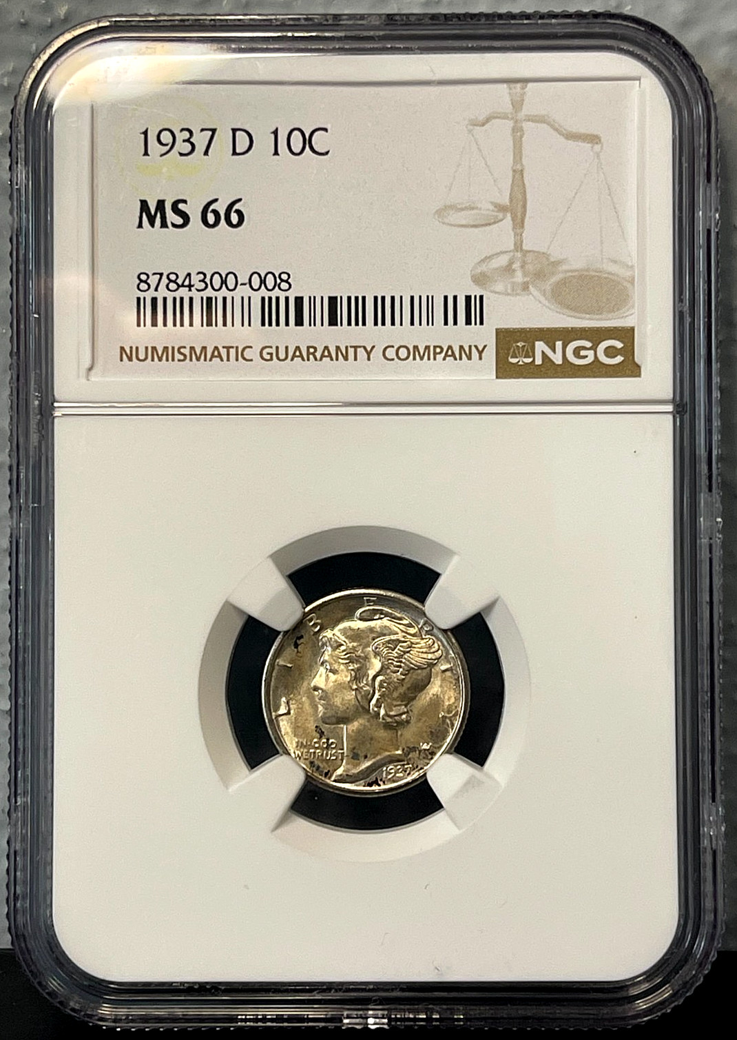 1937-D Mercury SILVER Dime NGC MS66-Superb GEM BU-Toned!