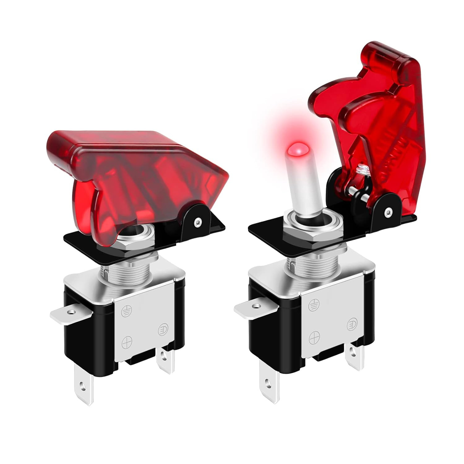 Red 12V LED Lighted Toggle Switch with Aircraft Guard Safety Flip Cover 12 Volt