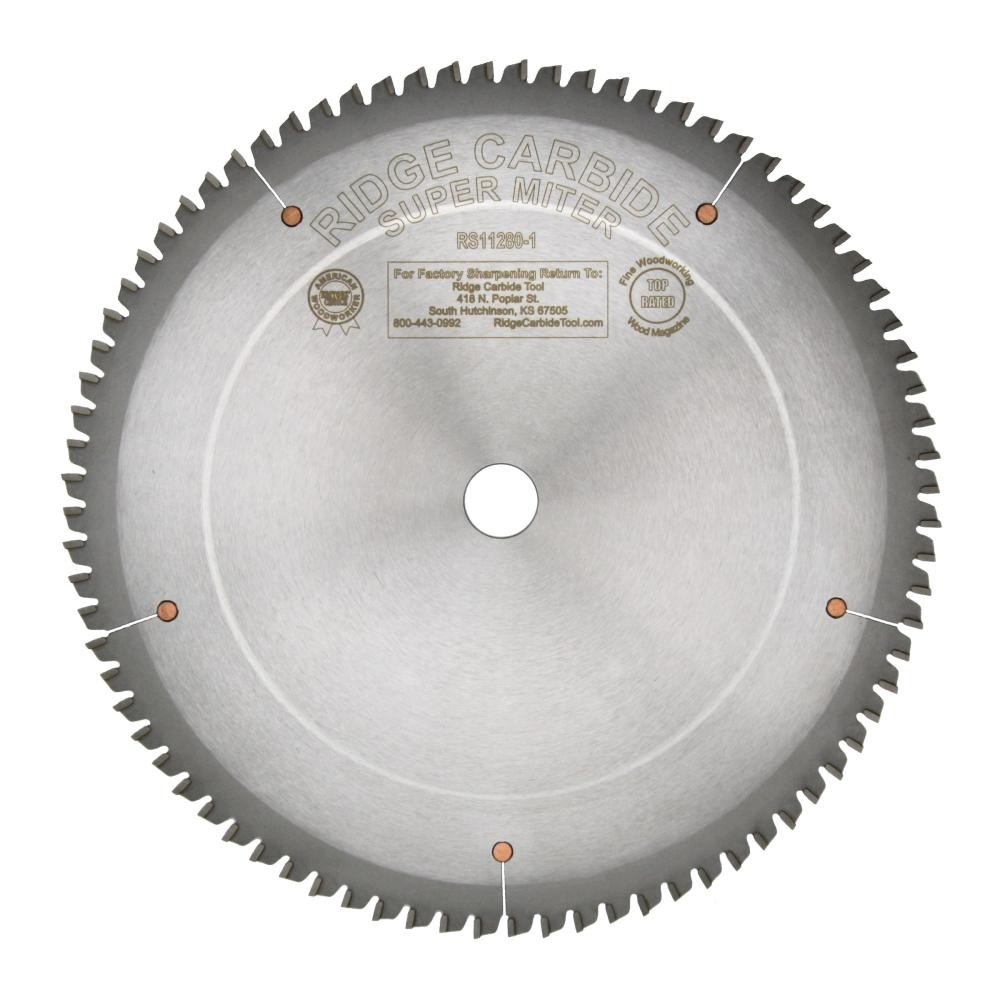 Ridge Carbide 12" SUPER MITER Full Kerf Blade | 80 Teeth, AR 4+1 Grind, -2° Hook