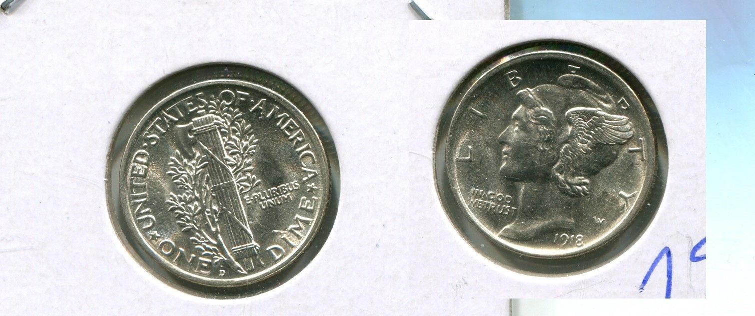1918 D MERCURY HEAD DIME CH BU 7561T