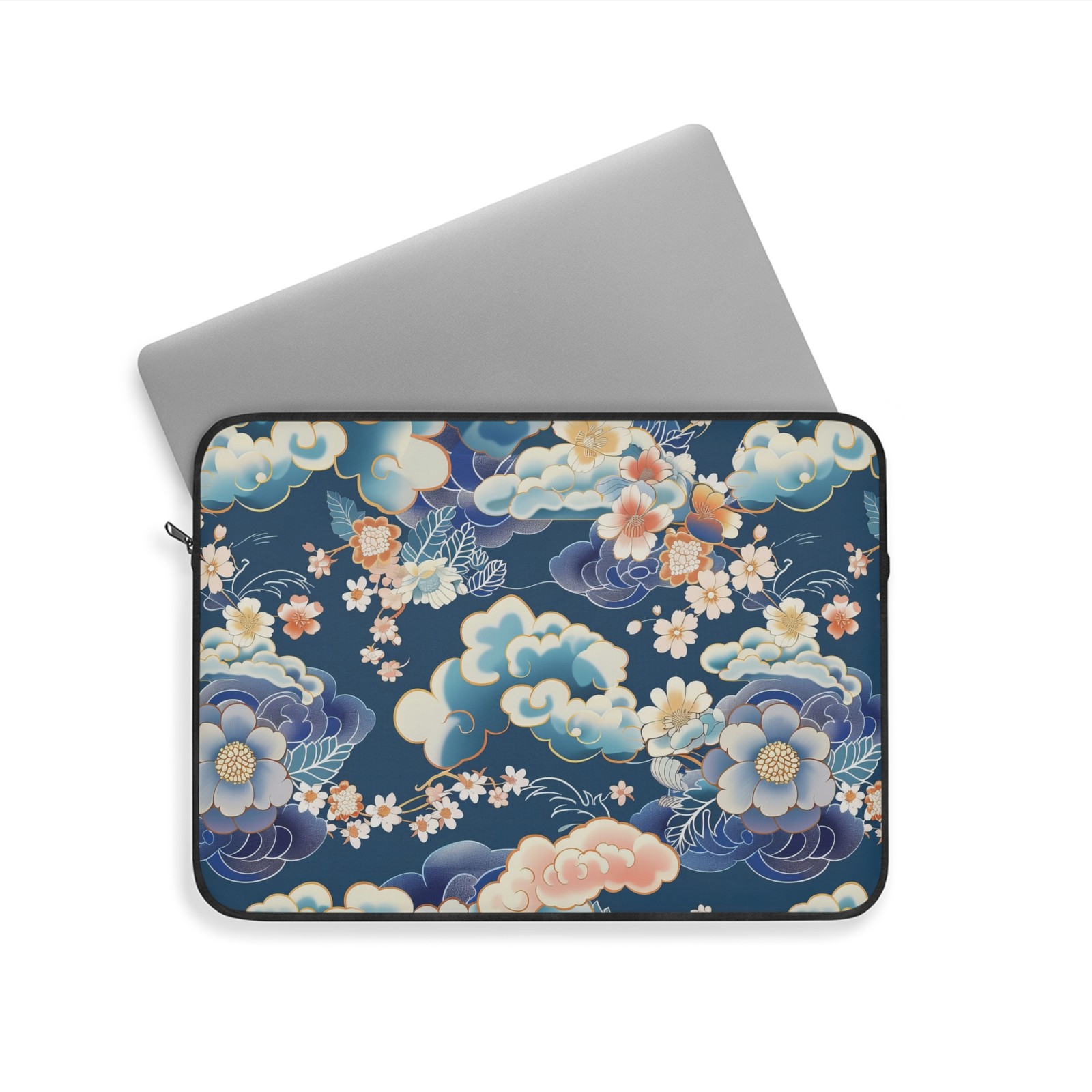 Blue Floral Chinoiserie Art - Padded Laptop Sleeve - Computer Case - Tech Gift