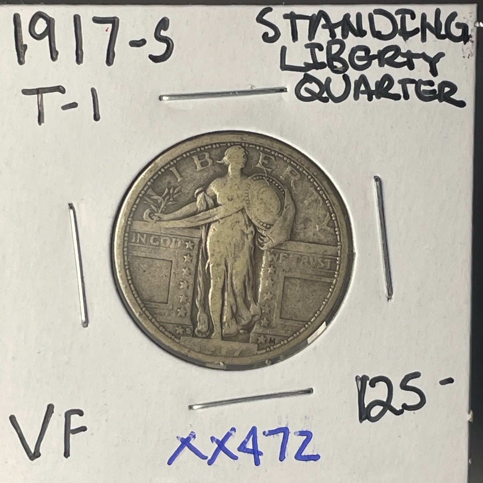 1917  S T1 KEY DATE STANDING LIBERTY QUARTER In VERY FINE + Condition  XX472