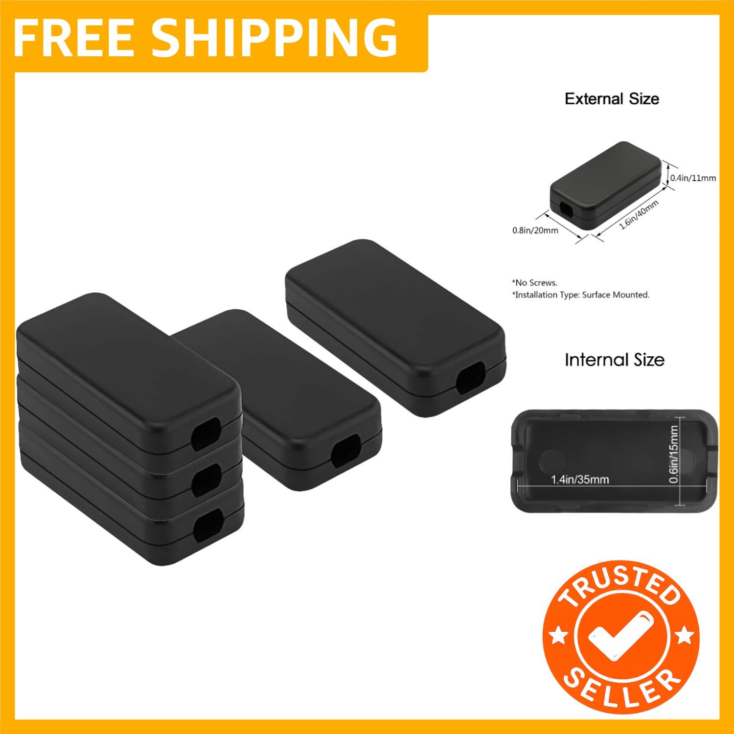 5Pcs ABS Plastic Electrical Project Case Power Junction Box, Project Box Blac...
