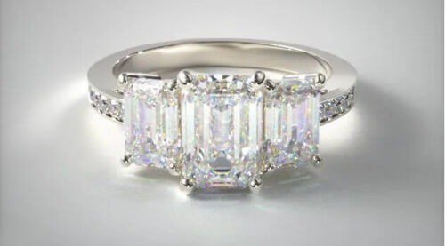 Emerald Cut 2.20Ct White Diamond Lab-Created Engagement Ring 925 Sterling Silver