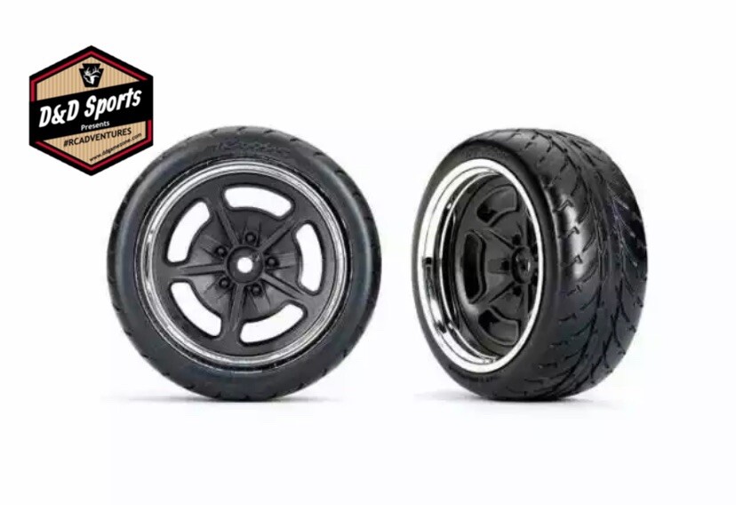 Traxxas 9373 Tires and wheels, assembled, glued (black with chrome wheels)