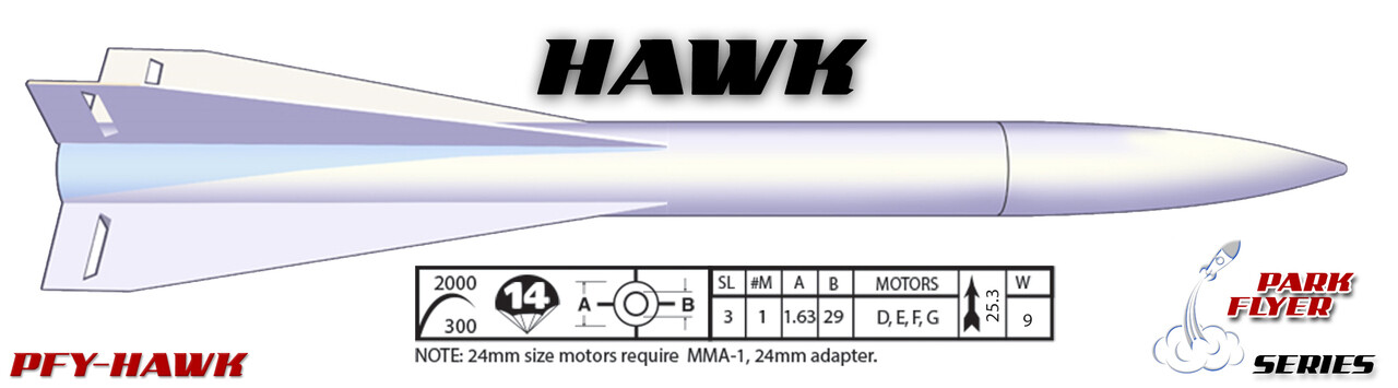 LOC Precision Flying Model Rocket Kit 1.63" Hawk LOC PFY-HAWK