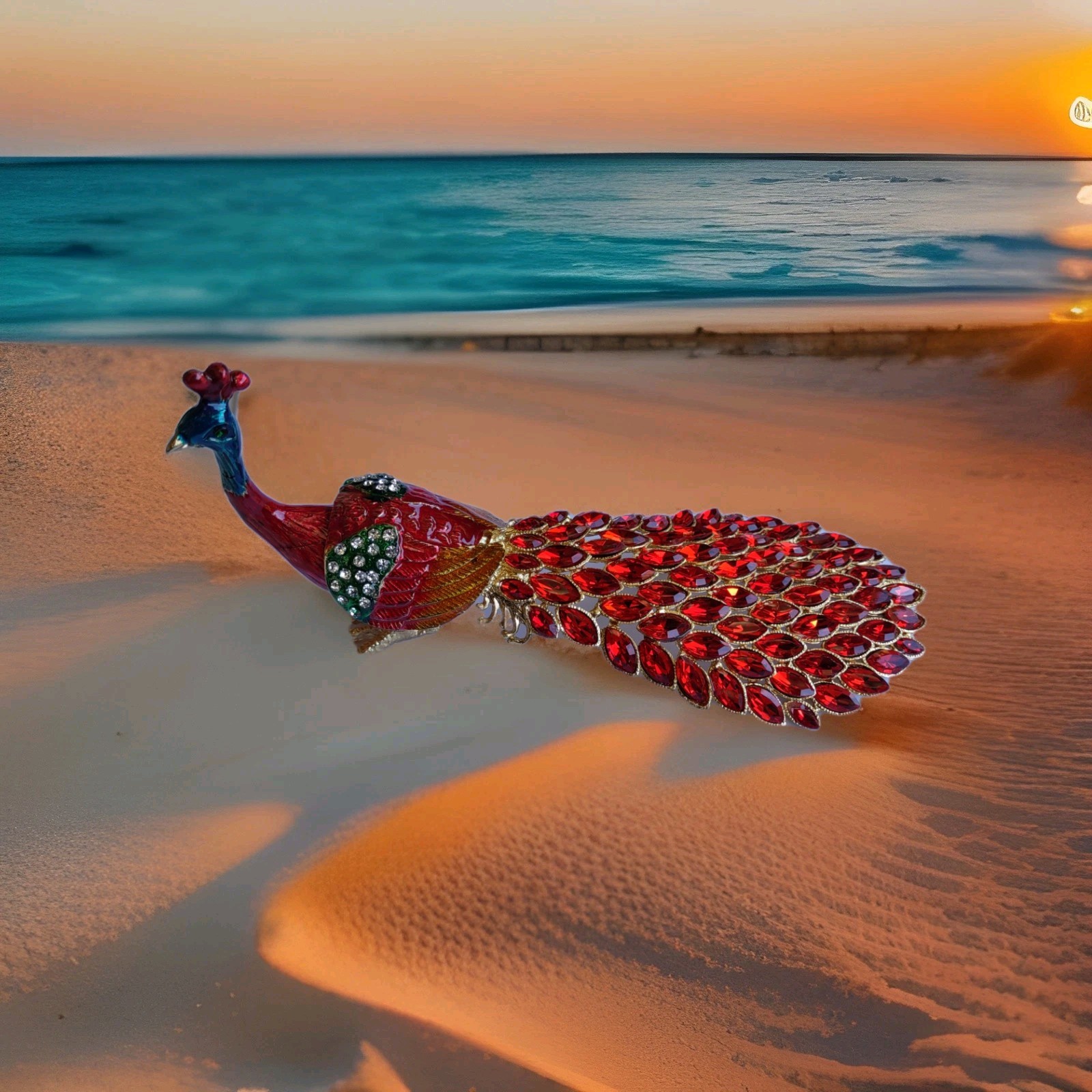 Red Peacock Trinket Box