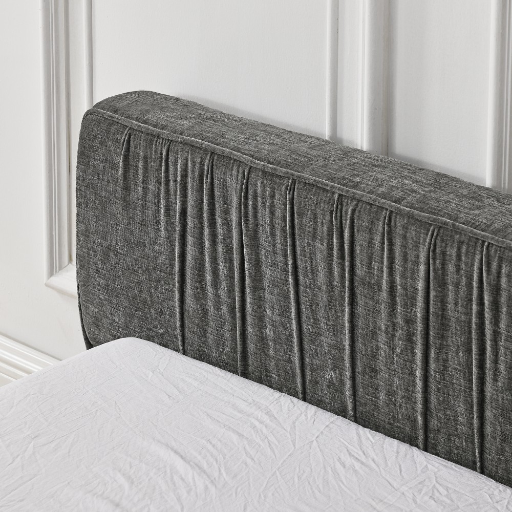 Queen Upholstered Bed Frame w/ Headboard & Platform Base, Beige