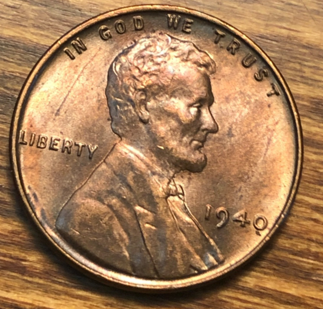 1940 Lincoln Wheat Cent BU w/ Nice Album Toning Starting Actual Penny Pictured