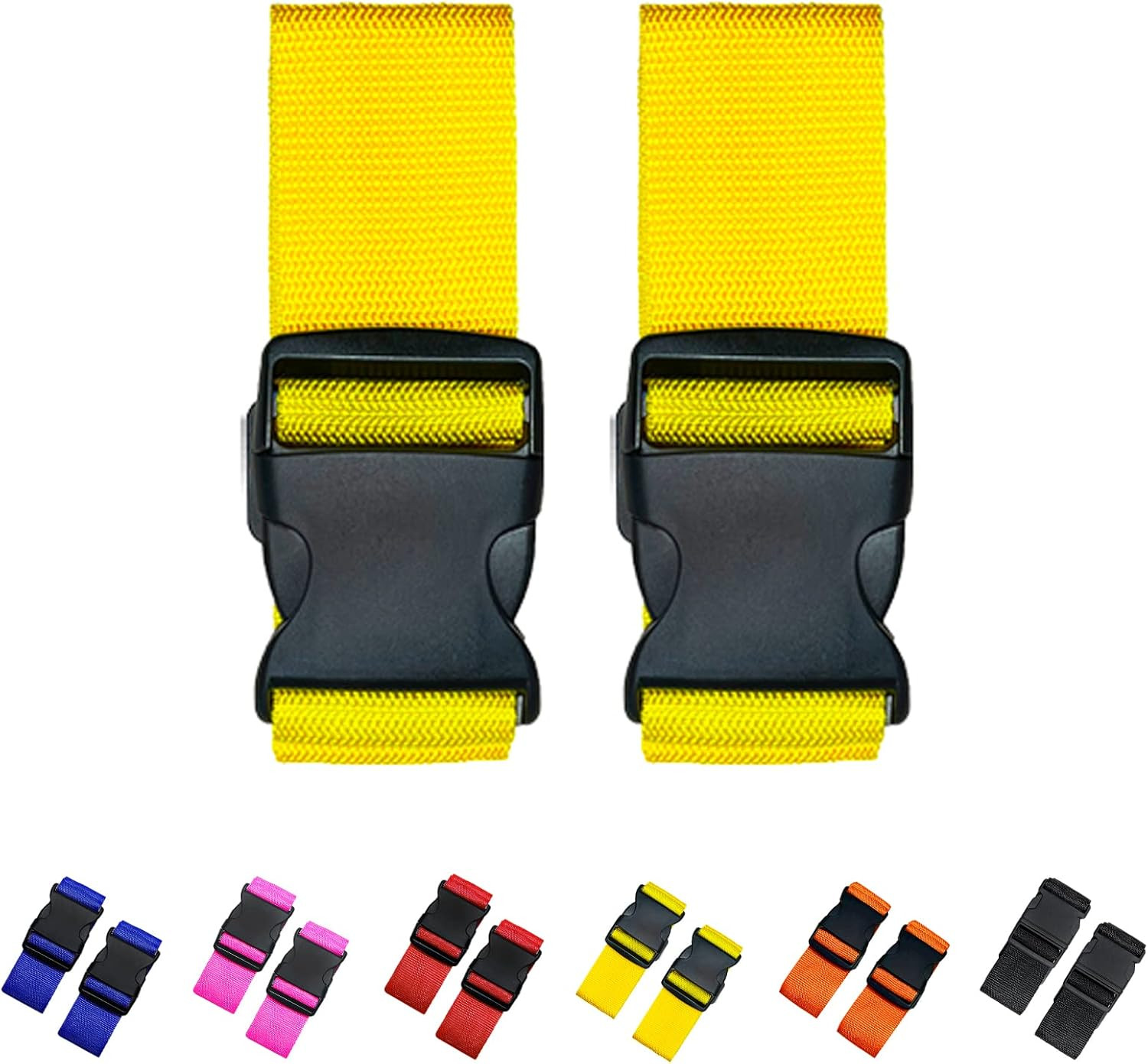 2 Pack Suitcase Straps, Bright Color Adjustable Luggage Belts, TSA Approved (Yel