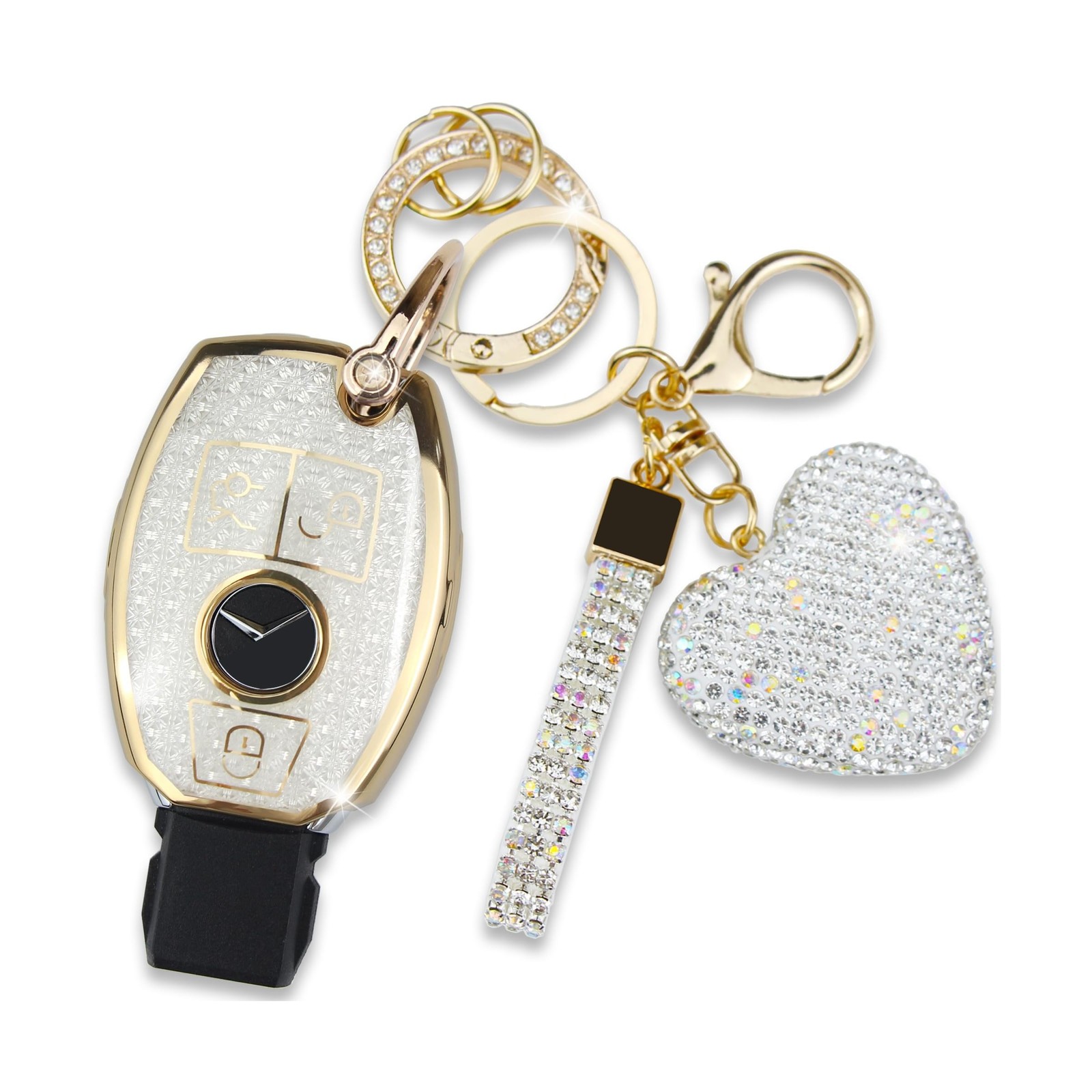 Key Fob Cover with Diamond Keychain for Mercedes Benz Car Key Shell... Fast Ship
