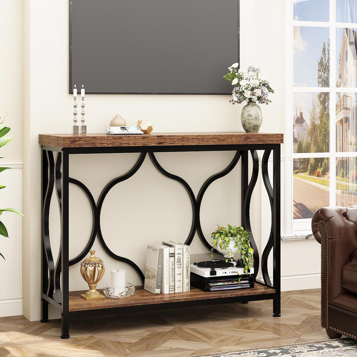 39.4" Console Sofa Table, Farmhouse Entryway Table Hallway Rustic Brown | Indust