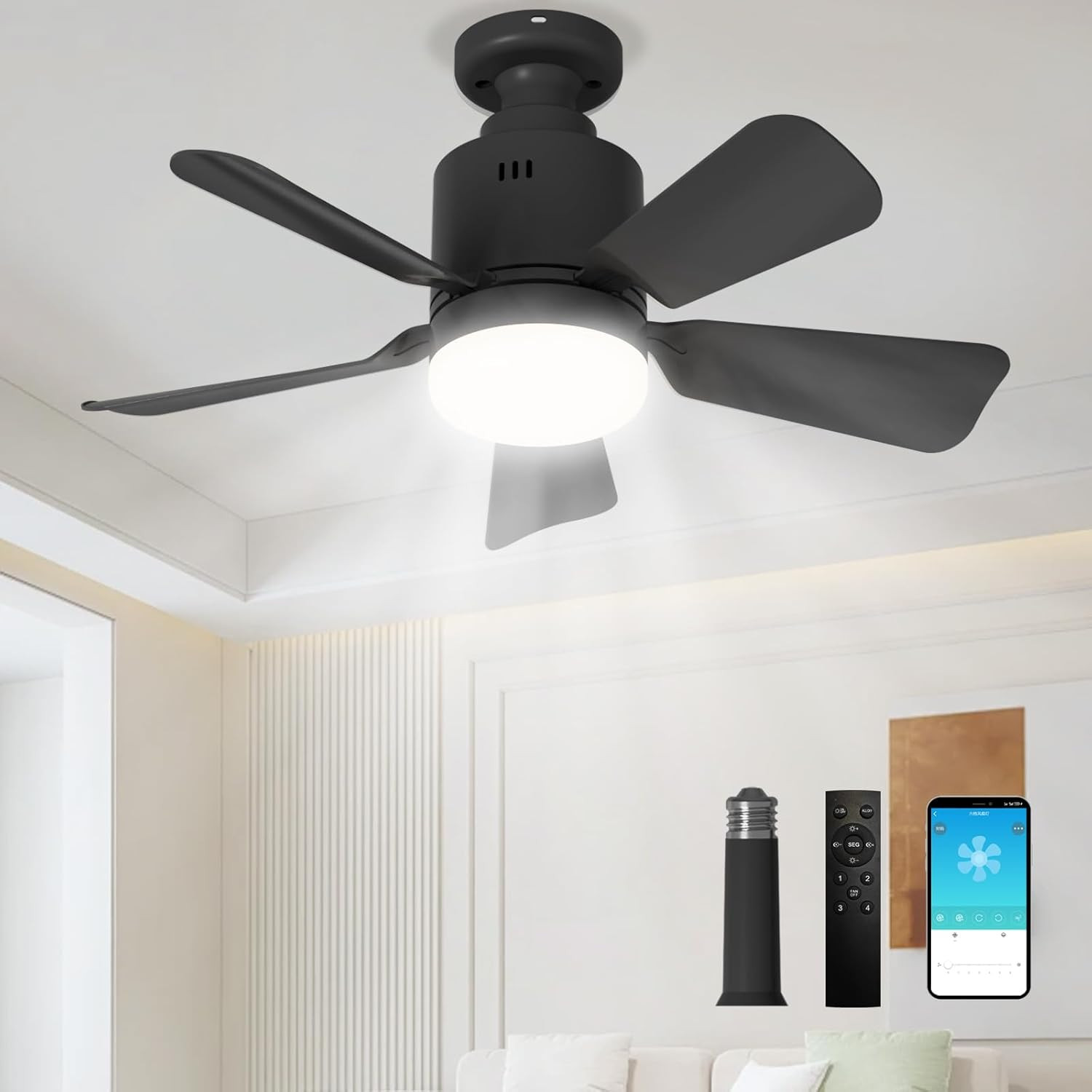 17.7' Socket Ceiling Fan Light with Remote Control Light Bulb Fan | Screw in Cei