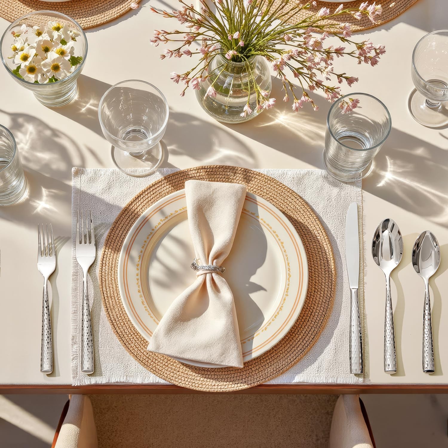 Kingstone Hammered Silverware Set, 5-Piece Flatware Set for 1, 18/10 Stainles...