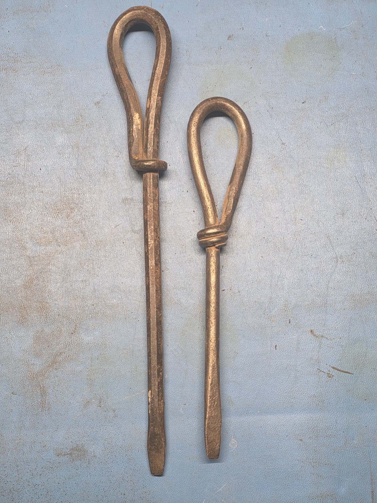 Lot 2x Hand Forged Blacksmith Flathead Screwdrivers Twisted Iron