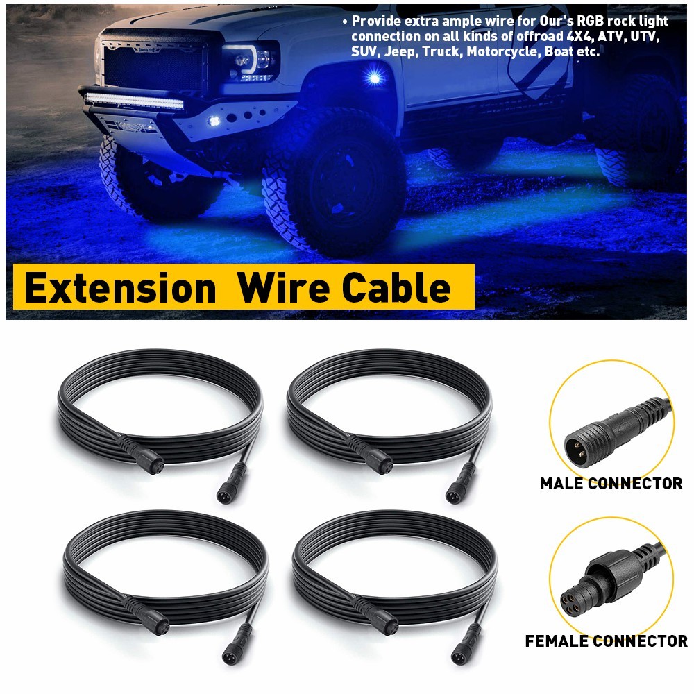 4PCS 10ft Extension Cable Wire Cord For RGB LED Rock Light / Halo Chasing Pods