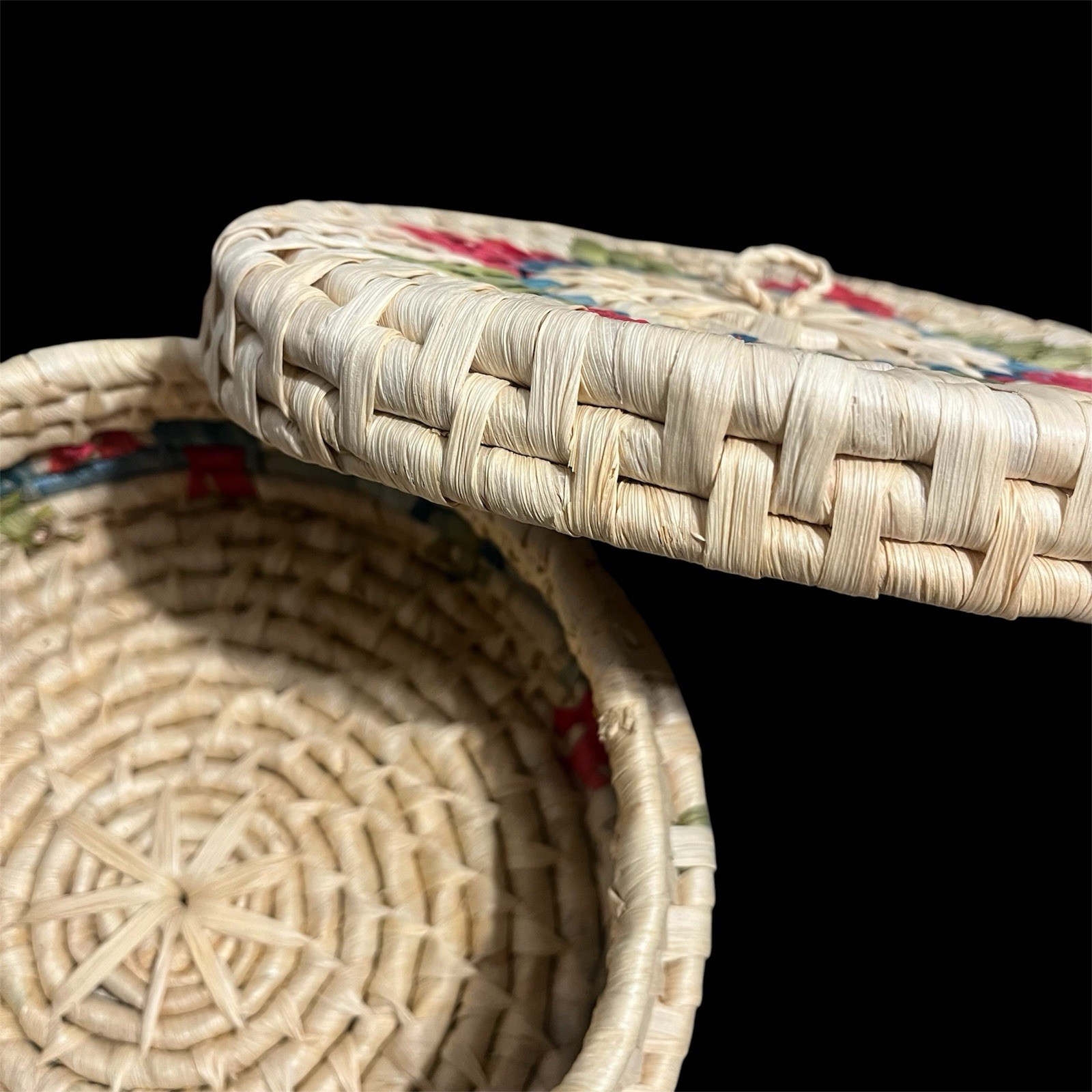 Coiled Woven Lidded Round Basket Pre-Owned.