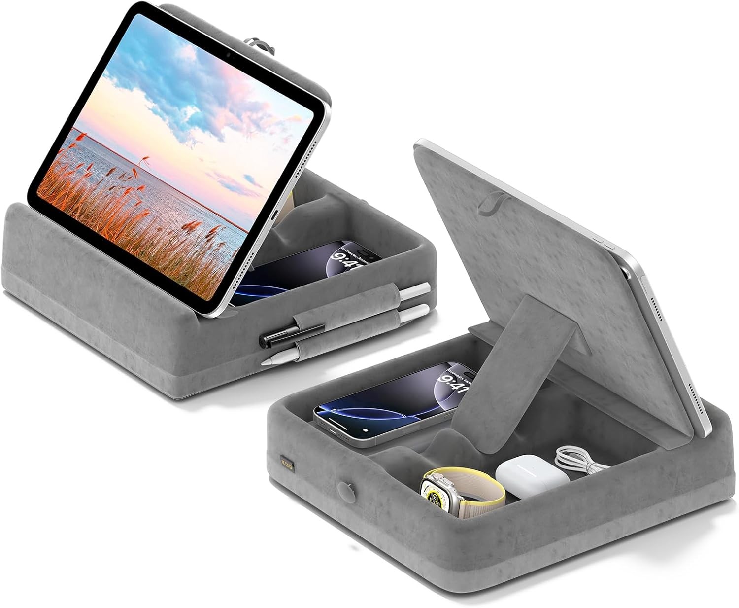Tablet Pillow Stand W/ Storage Foldable iPad Holder Lap Desk & Bed Angle