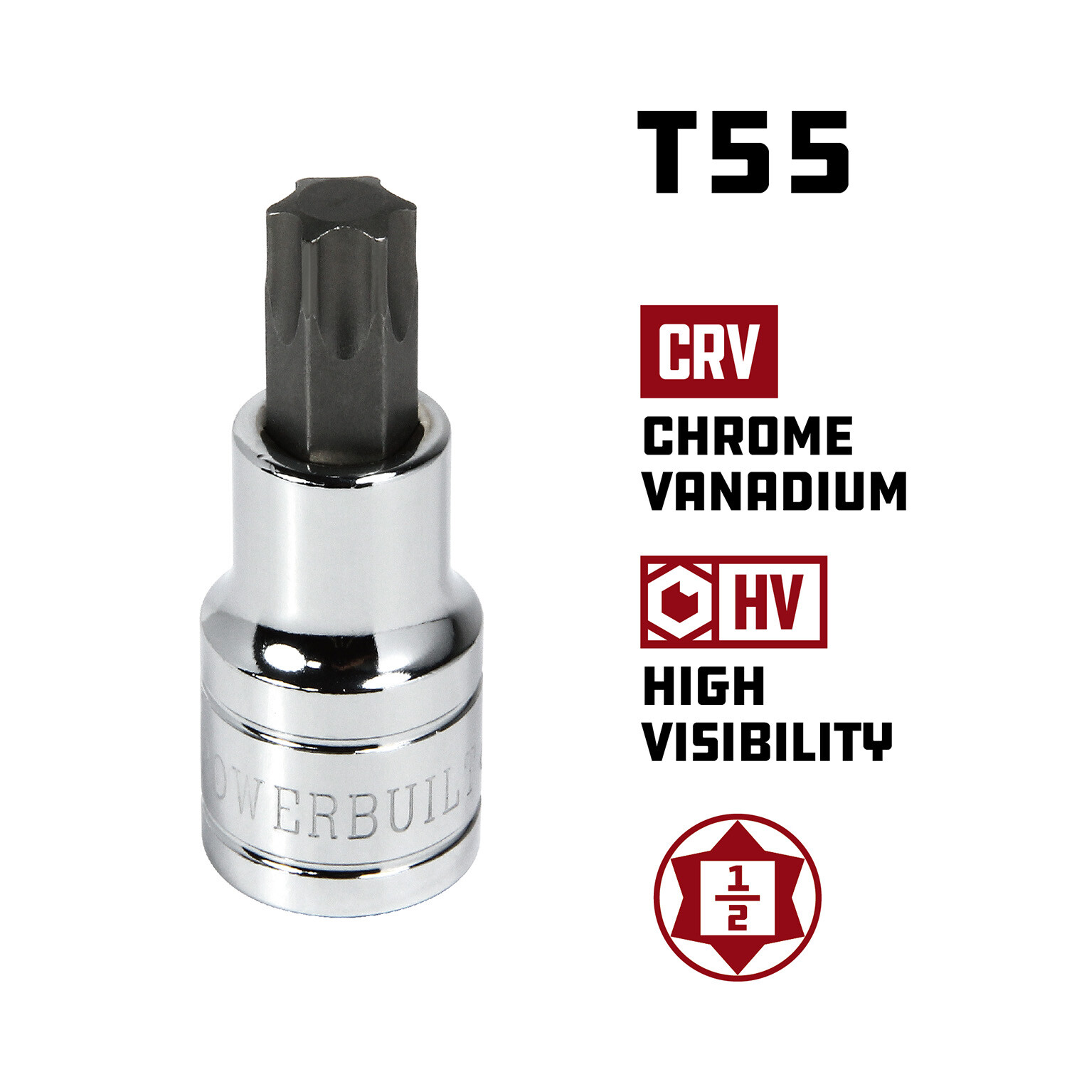 Powerbuilt 1/2" Drive T-55 Torx Bit Socket, Star Bit - 642400