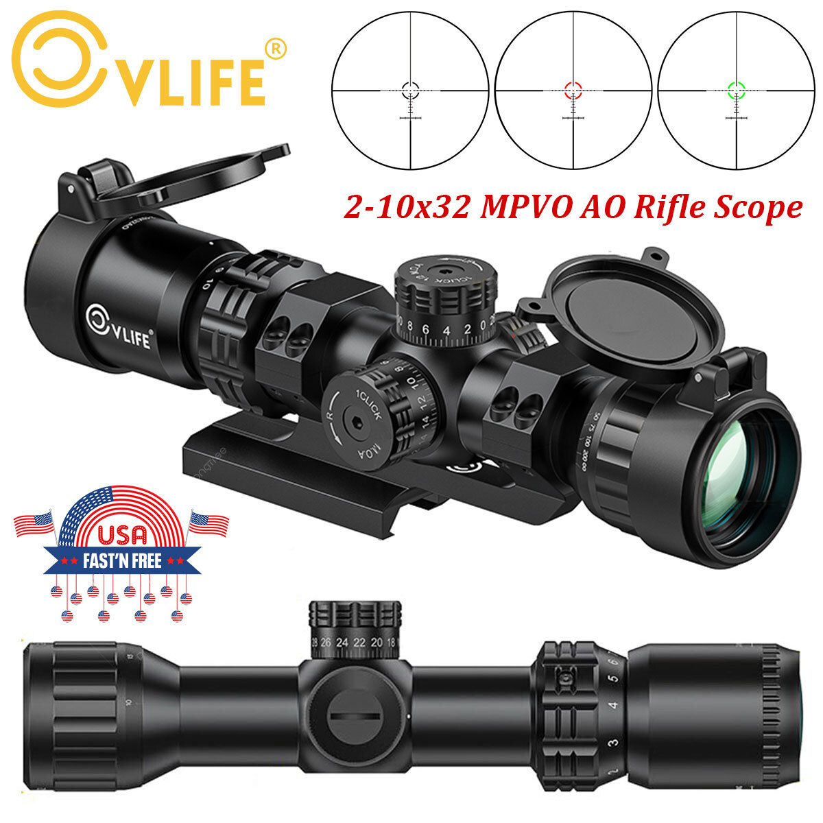 2-10x32 MPVO AO Hunting Rifle Scope Dual-Illuminated Reticle Optical Guns Scope