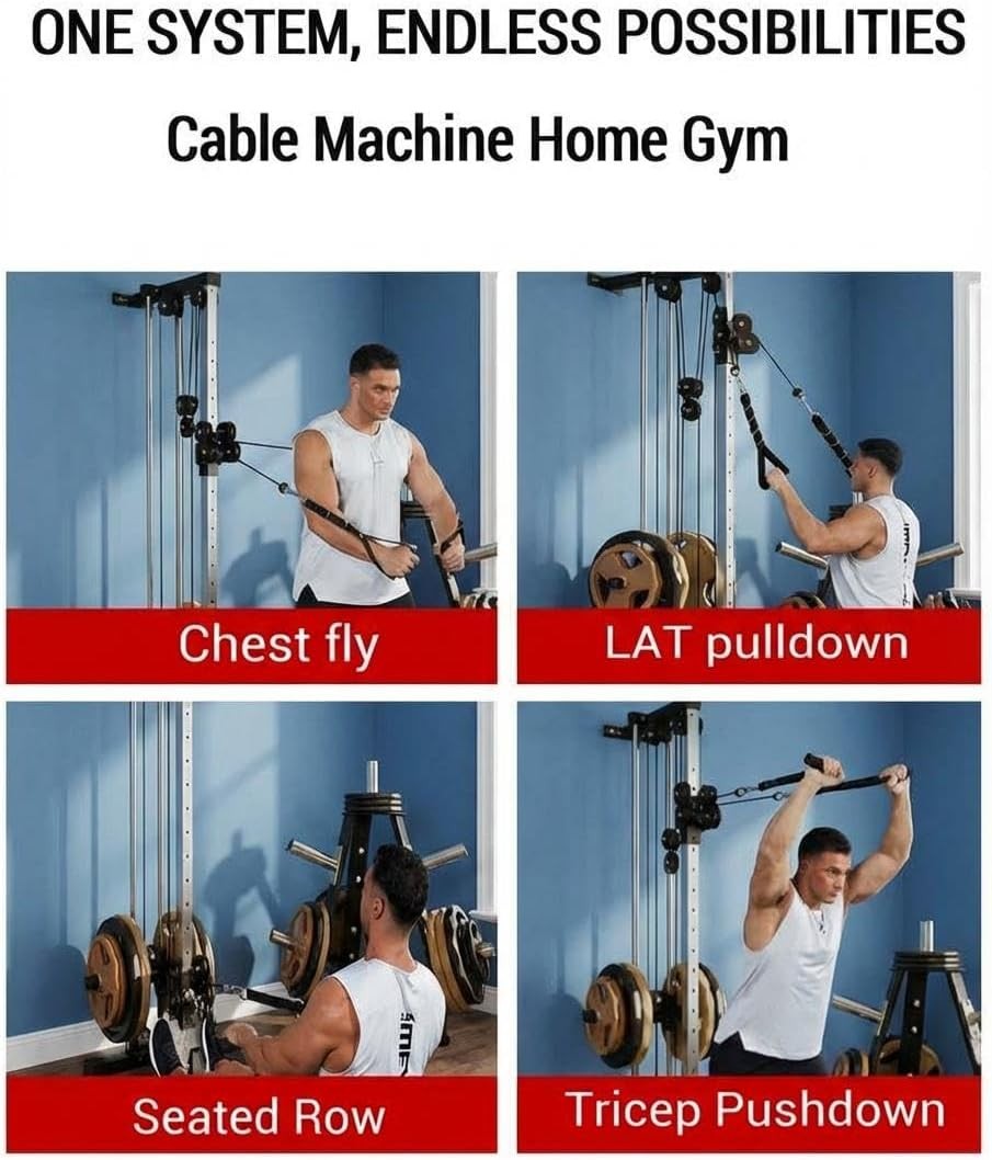 Wall Mount Cable Station LAT Pulldown Machine w/19 Positions Dual Pulley System