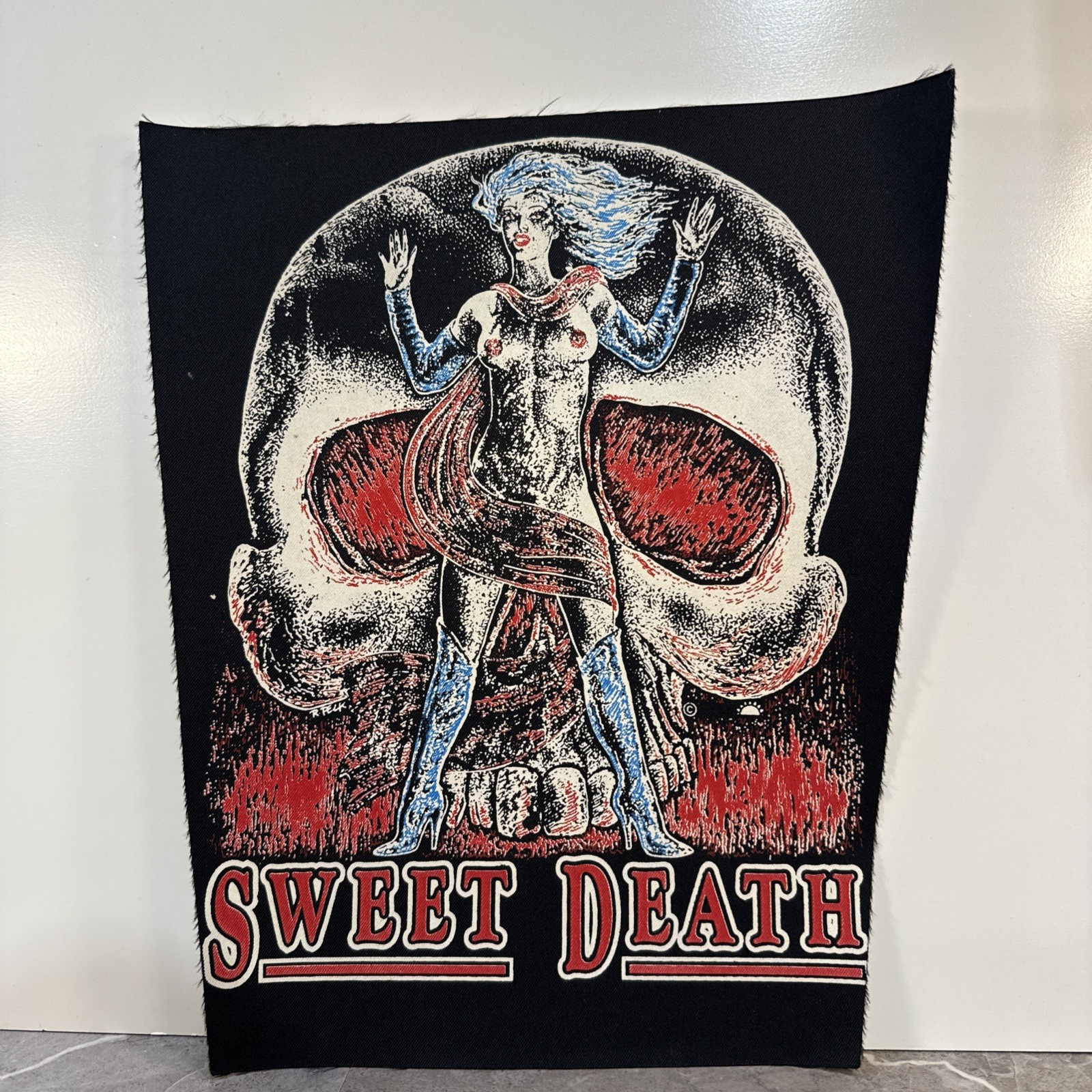 Vintage Black Light Jacket Back Patch Skull Naked Lady Sweet Death